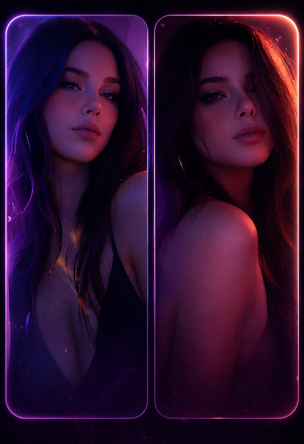Two neon portrait styles side by side